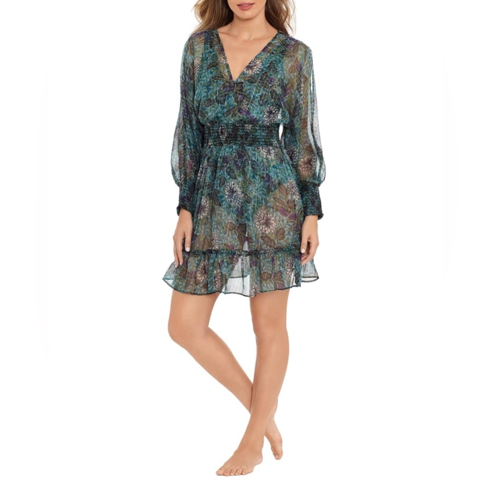 Amoressa by miraclesuit
Sheer Rhiannon Tango Floral Mini Beach Coverup Dress L